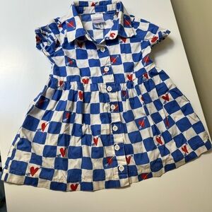 Hanna Andersson Blue Checkered Shirt with Red Hearts